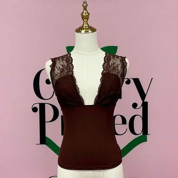 Free People Brown Lace Crop Top - Picture 1 of 3